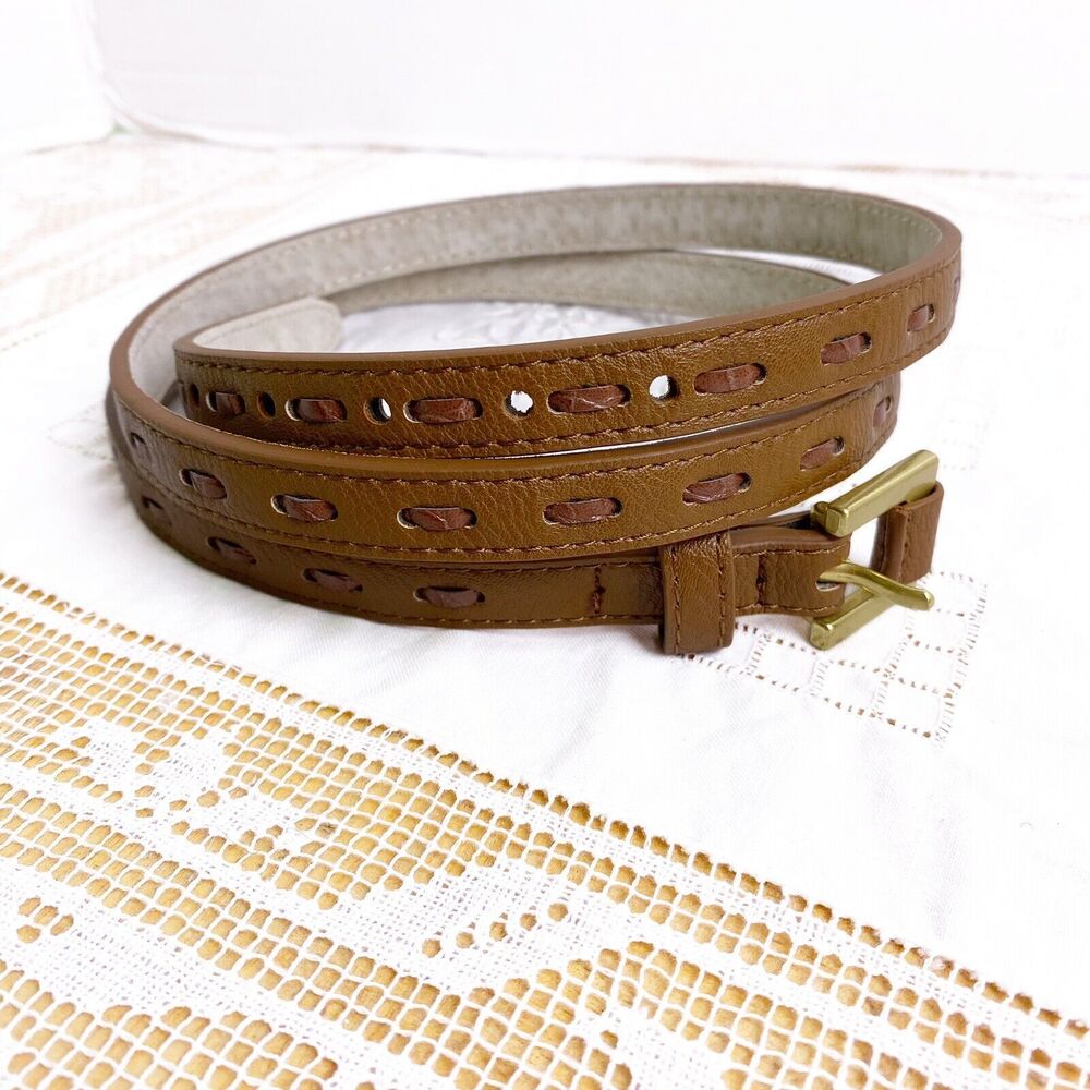 Brown Dress Belt With Gold Buckle Women’s Size L Thin Belt 1/2 Inch